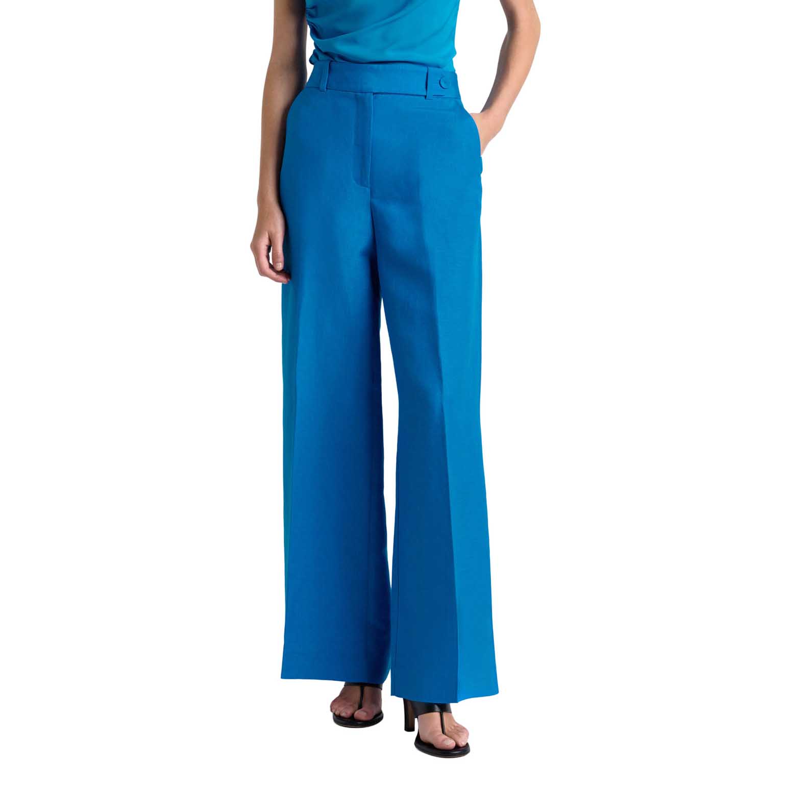 Cue Bright Blue Lustre Linen Blend Wide Leg Pant